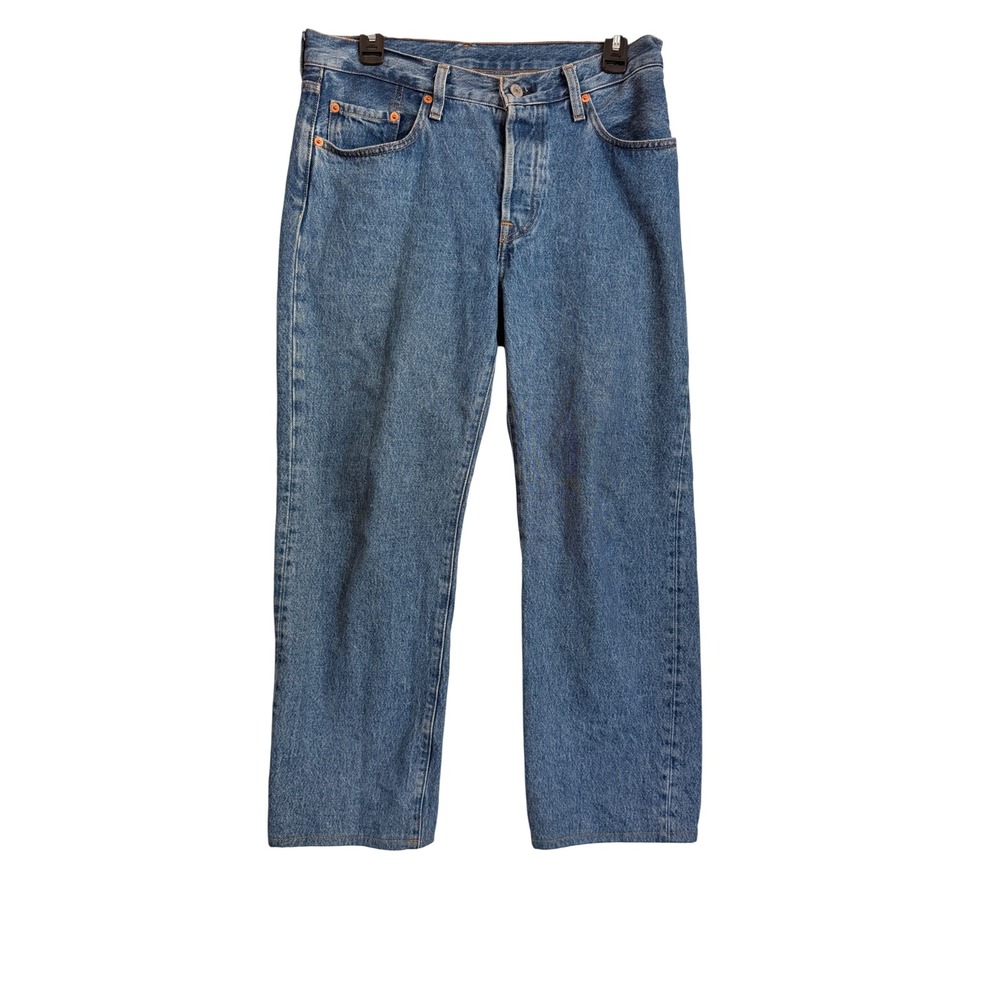 Levis Premium 501 90s Straight Leg Jeans Medium Wash Blue Button Fly 30x27